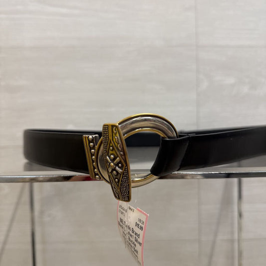 Black Leather/ Silver Hook Buckle Adjustable Belt Small/ Medium