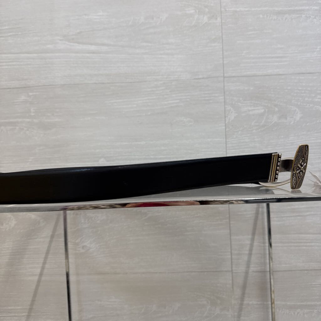 Black Leather/ Silver Hook Buckle Adjustable Belt Small/ Medium