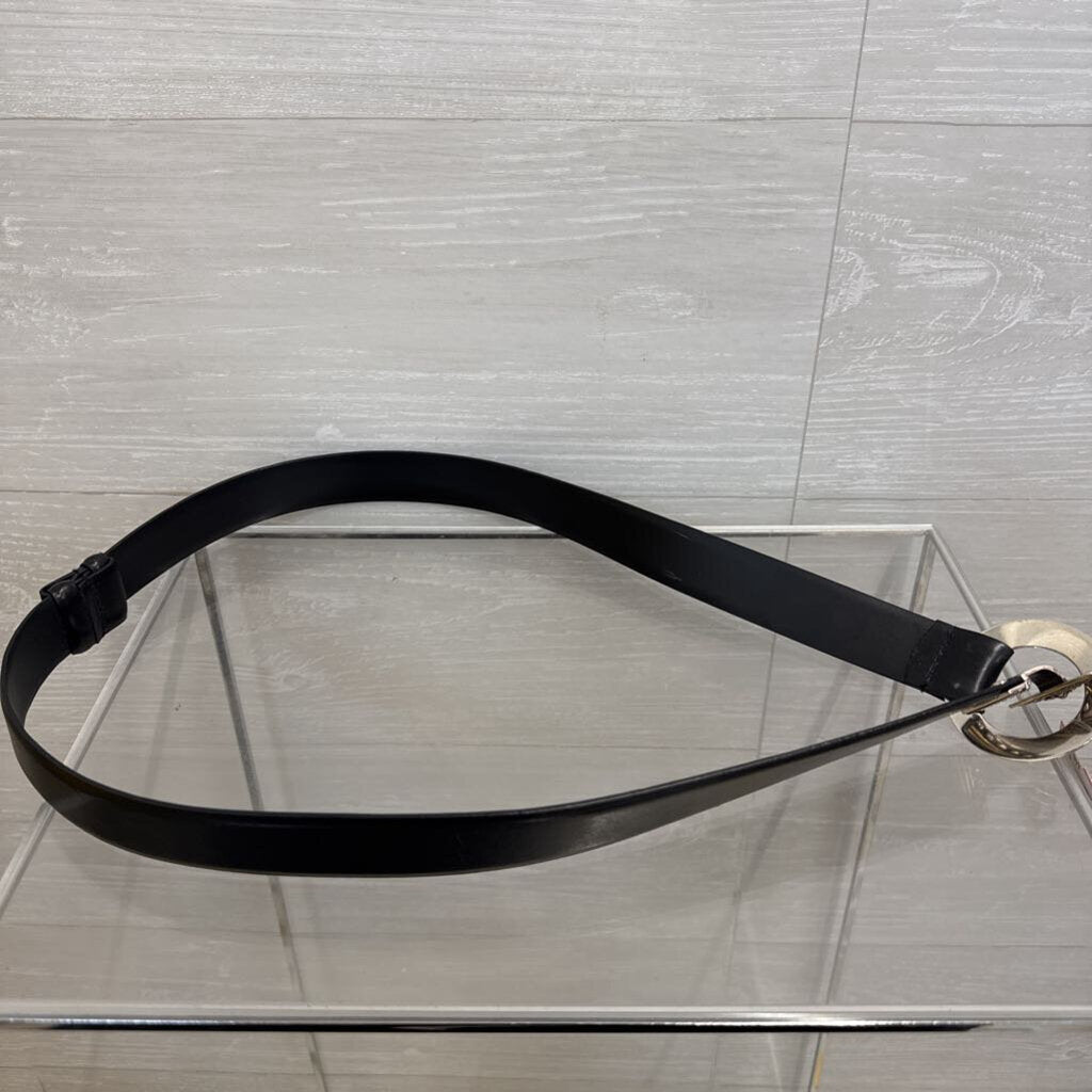 Black Leather/ Silver Hook Buckle Adjustable Belt Small/ Medium