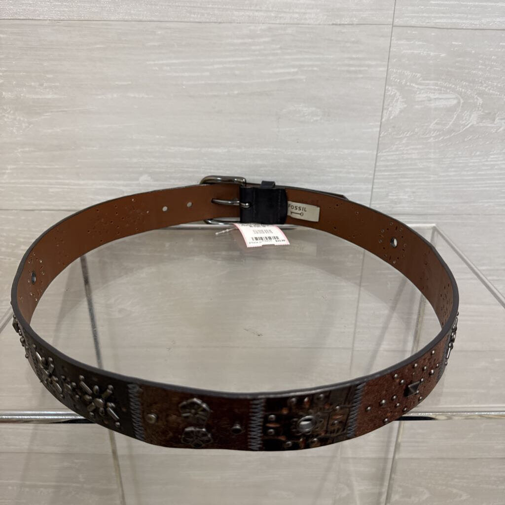 Fossil Brown Studded Leather Belt Medium