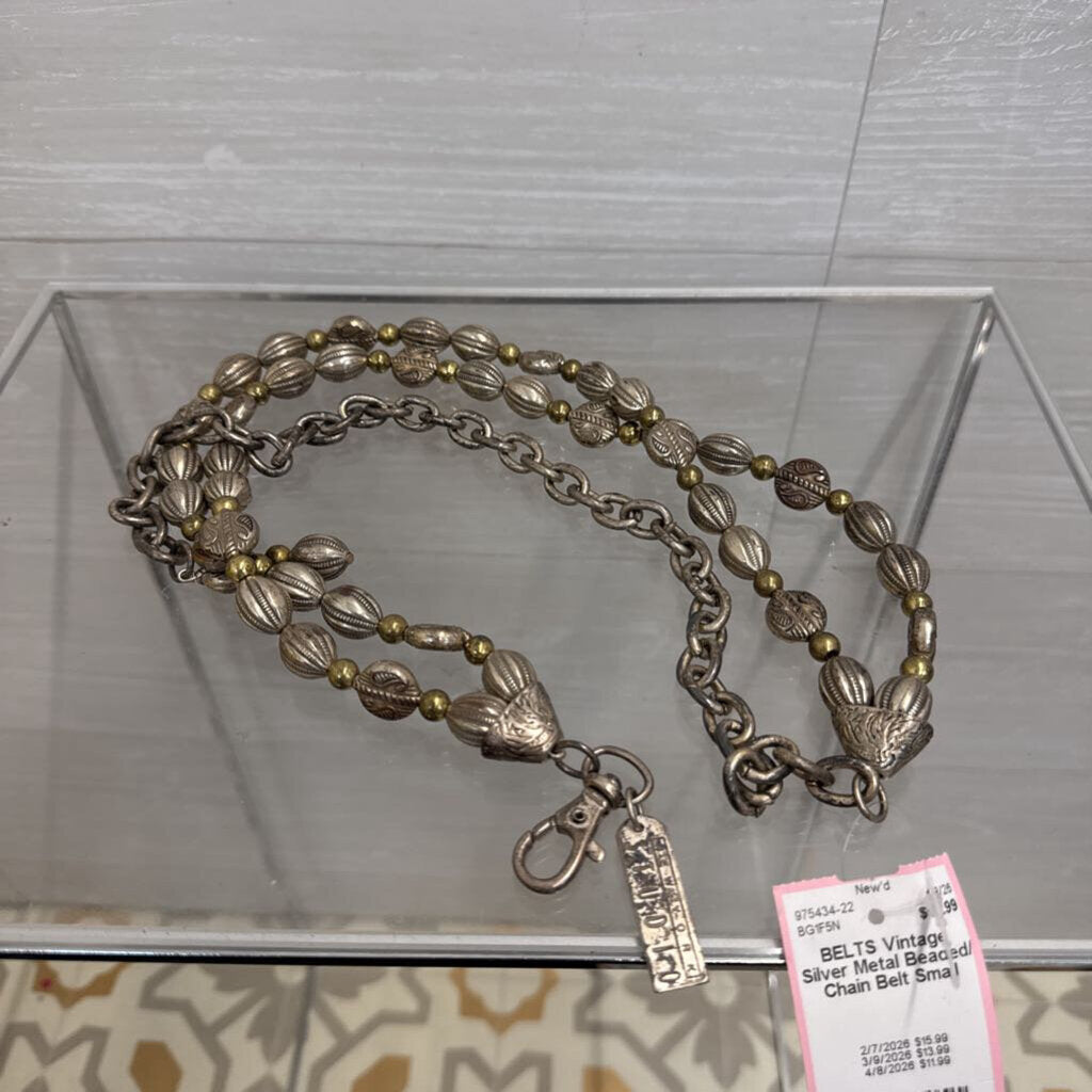Vintage Silver Metal Beaded/ Chain Belt Small