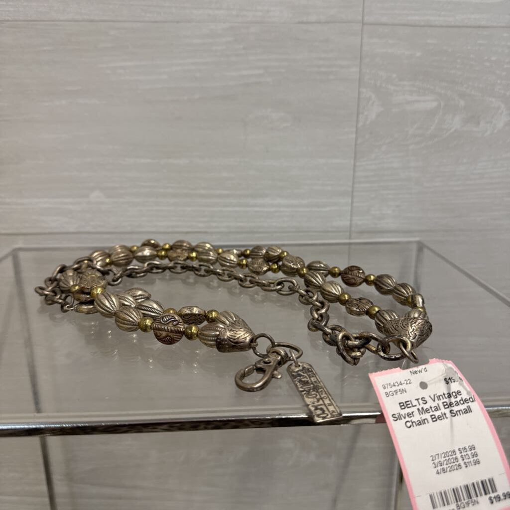 Vintage Silver Metal Beaded/ Chain Belt Small