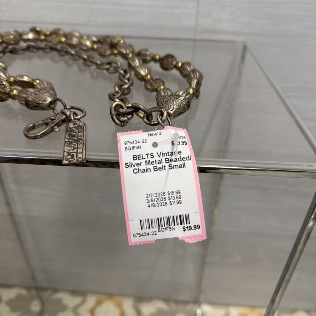 Vintage Silver Metal Beaded/ Chain Belt Small