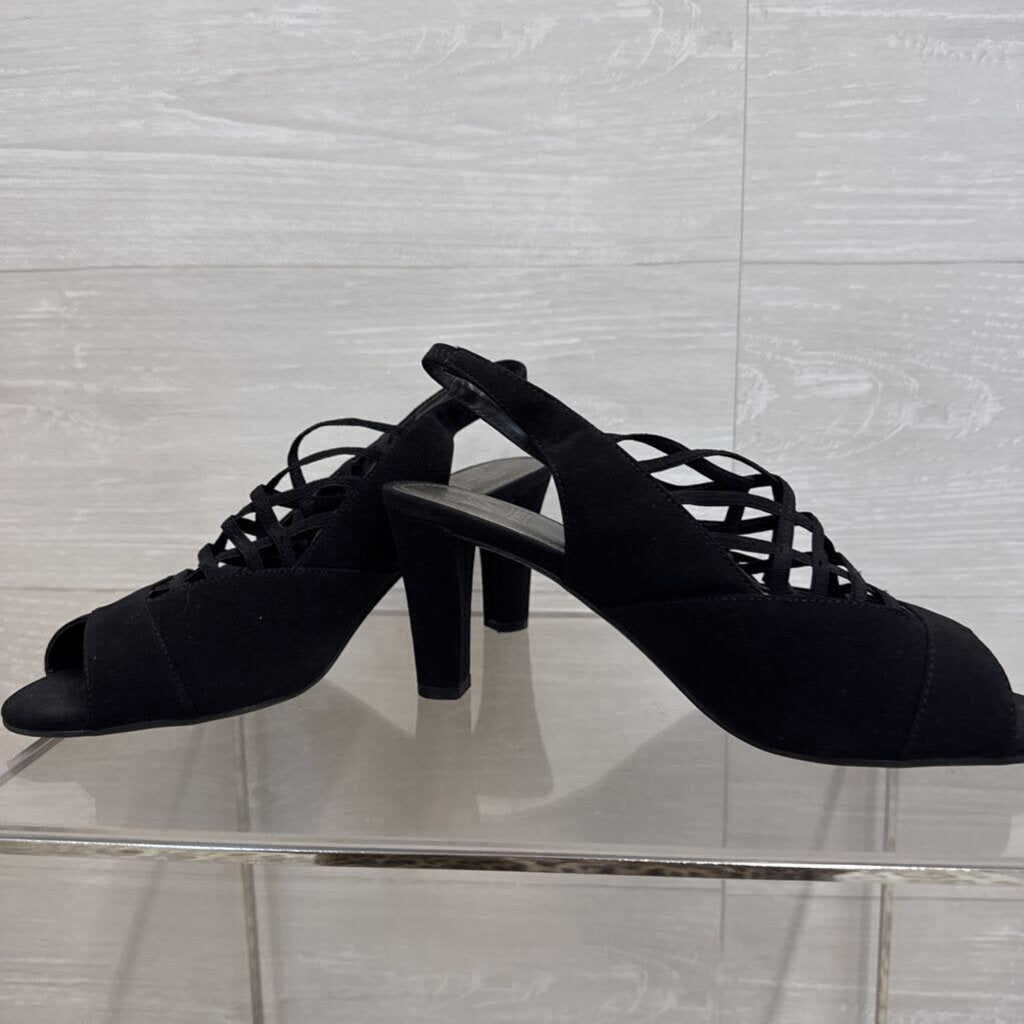 Impo Black Crisscross Strap Slingback Heels 9.5