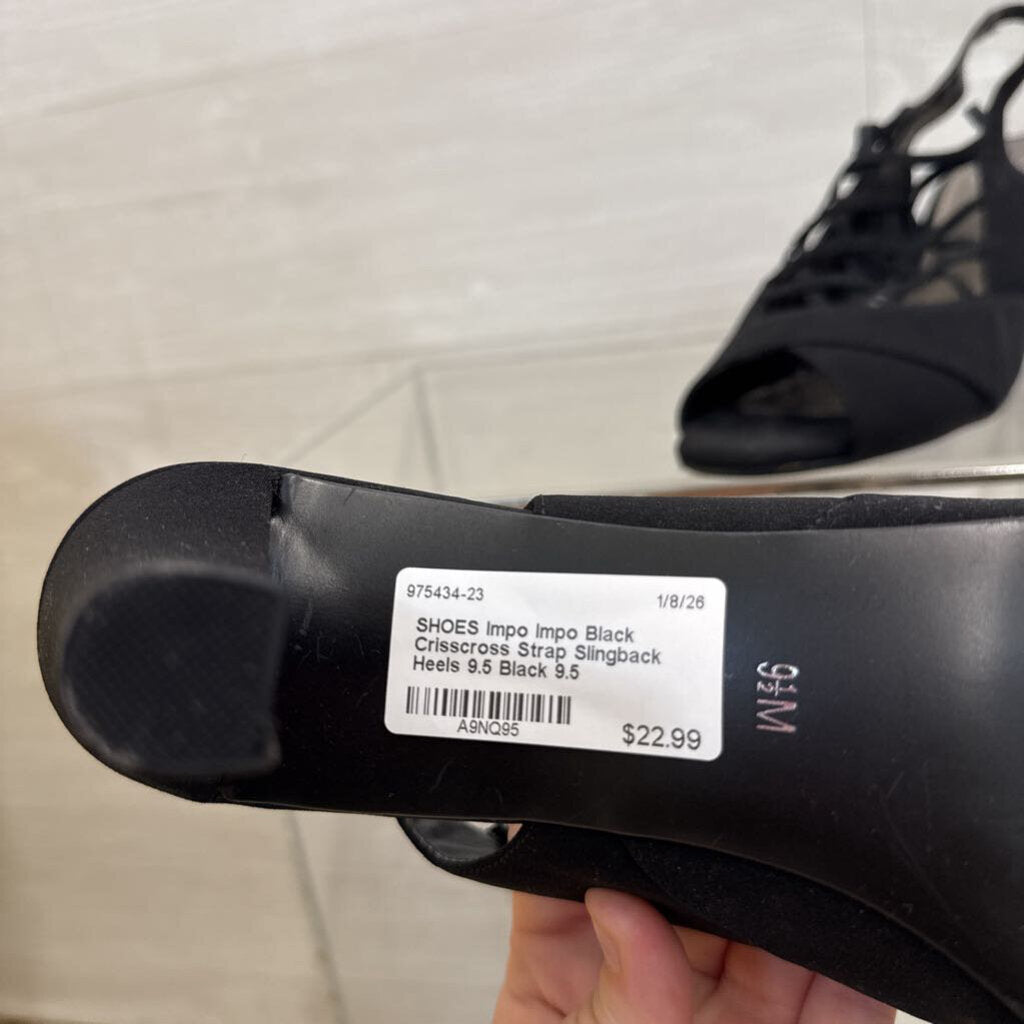 Impo Black Crisscross Strap Slingback Heels 9.5