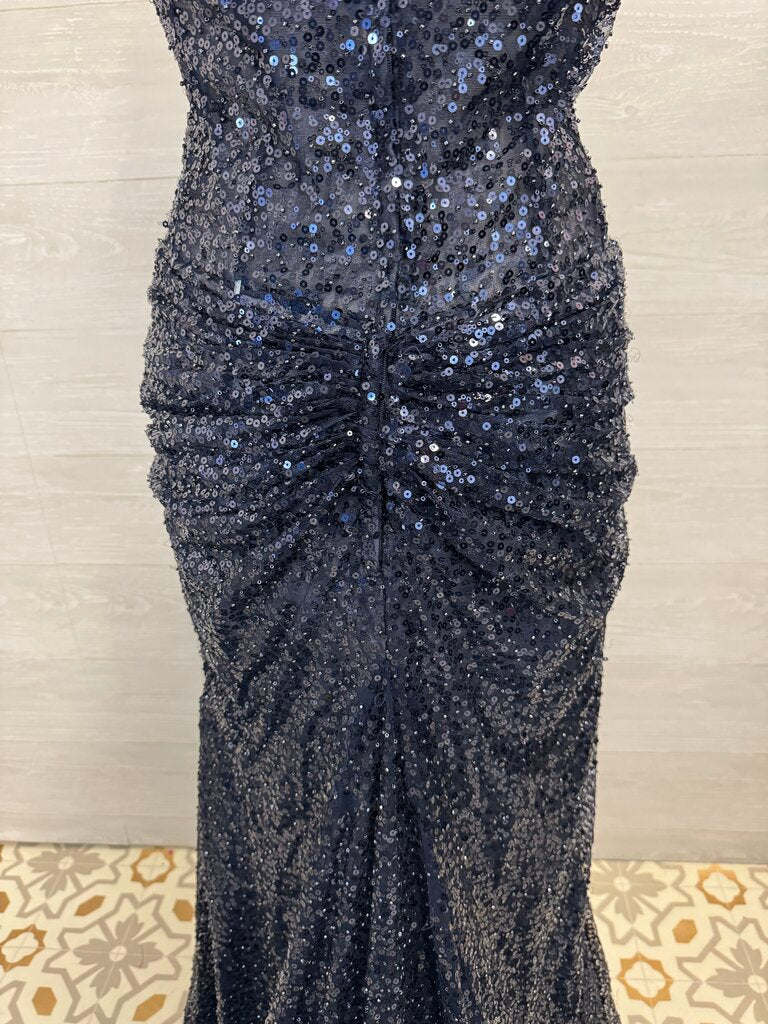 Sherri Hill Navy Sequin Beaded Strapless Long Formal Dress With Detachable Train 16