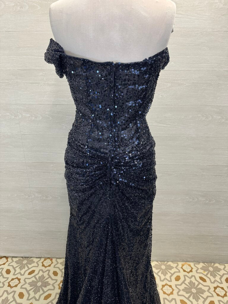 Sherri Hill Navy Sequin Beaded Strapless Long Formal Dress With Detachable Train 16