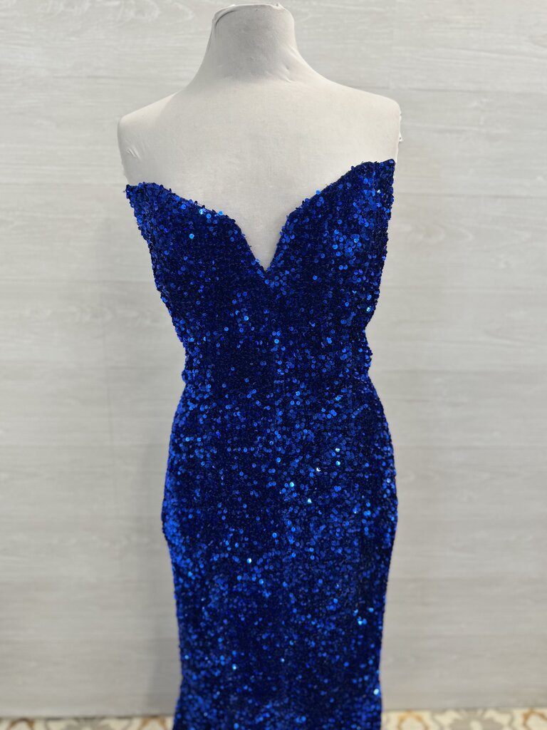 Portia and Scarlett Royal Blue Sequin Strapless Long Formal Dress 12