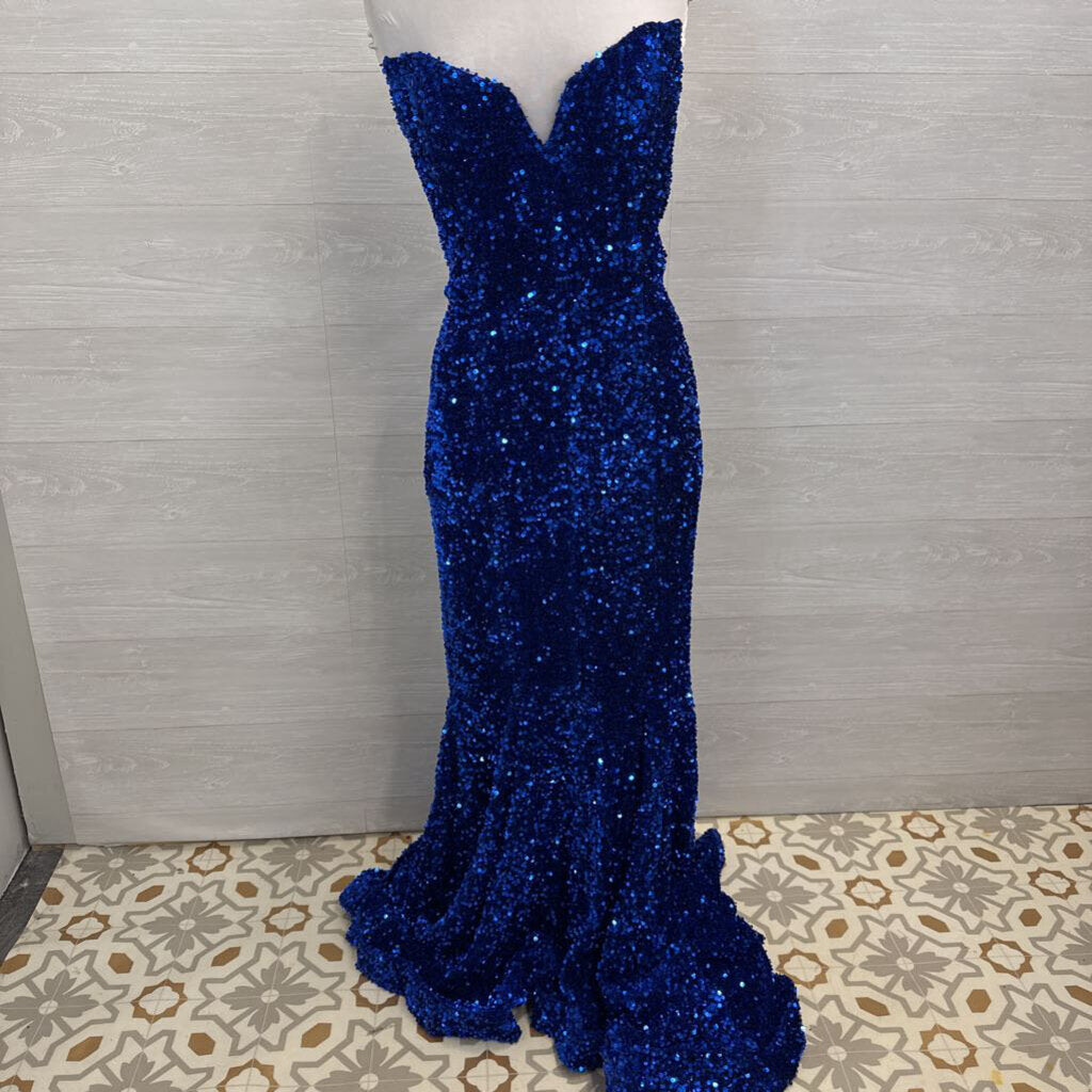 Portia and Scarlett Royal Blue Sequin Strapless Long Formal Dress 12