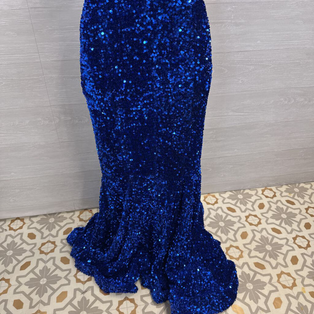Portia and Scarlett Royal Blue Sequin Strapless Long Formal Dress 12