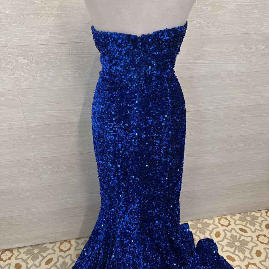 Portia and Scarlett Royal Blue Sequin Strapless Long Formal Dress 12