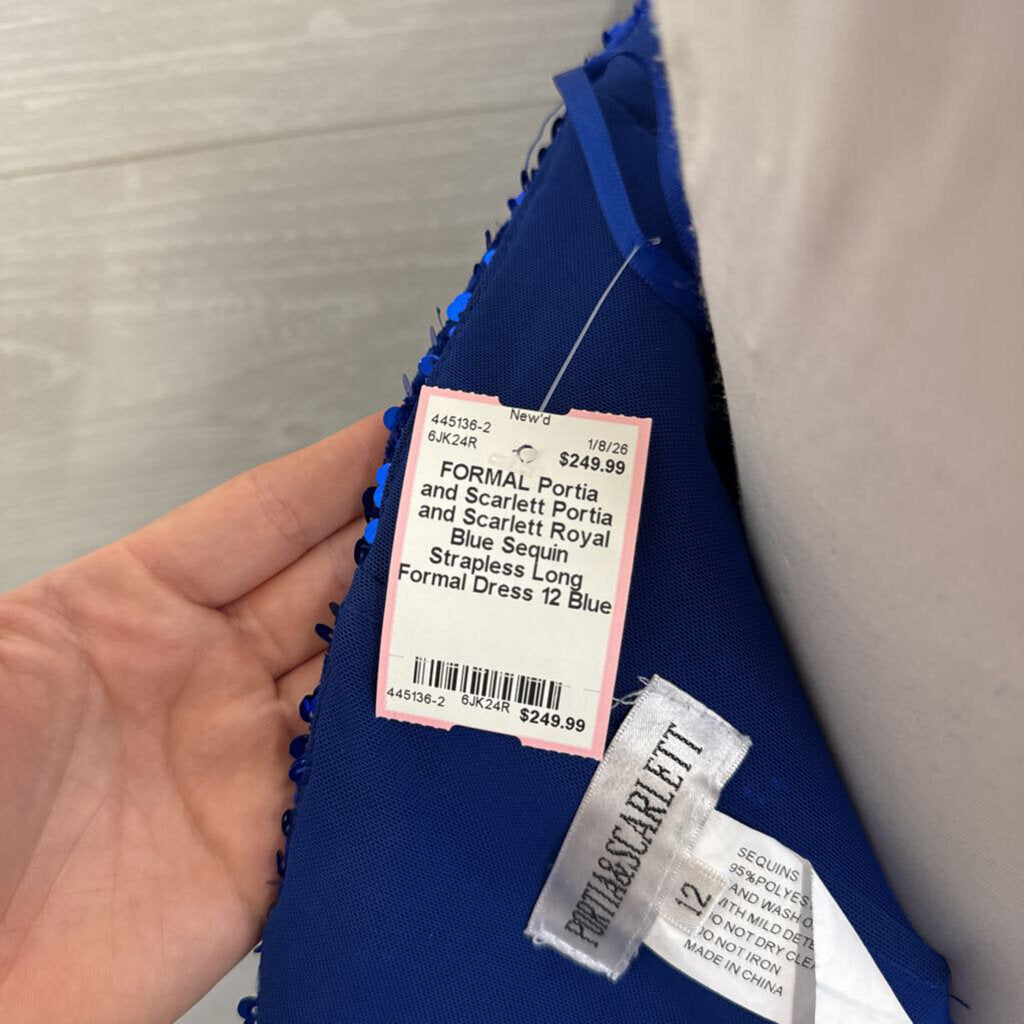 Portia and Scarlett Royal Blue Sequin Strapless Long Formal Dress 12