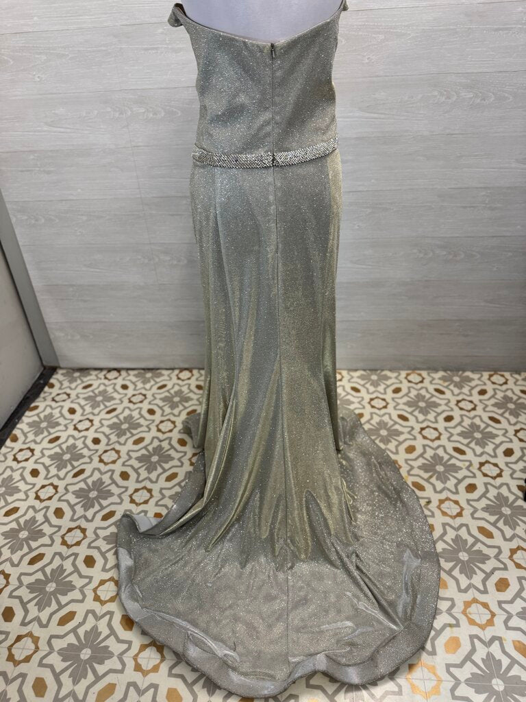 Clarisse Light Gold Shimmer Long Formal Dress 24