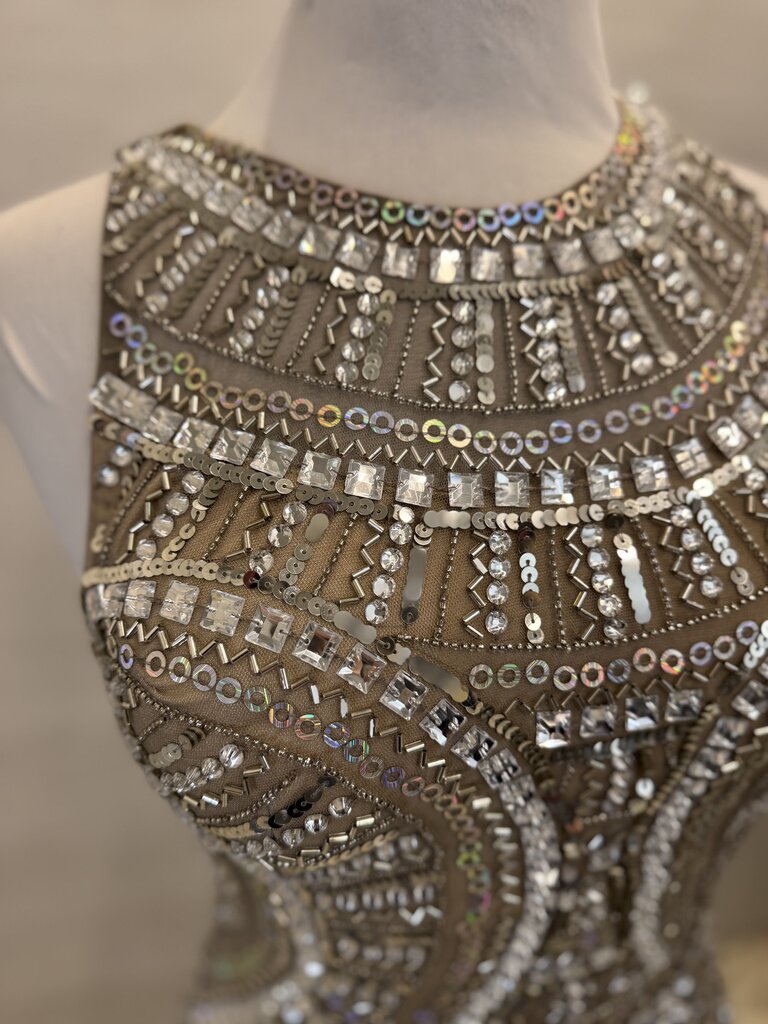 Scala High Neck Sequined Fitted Long Formal 6