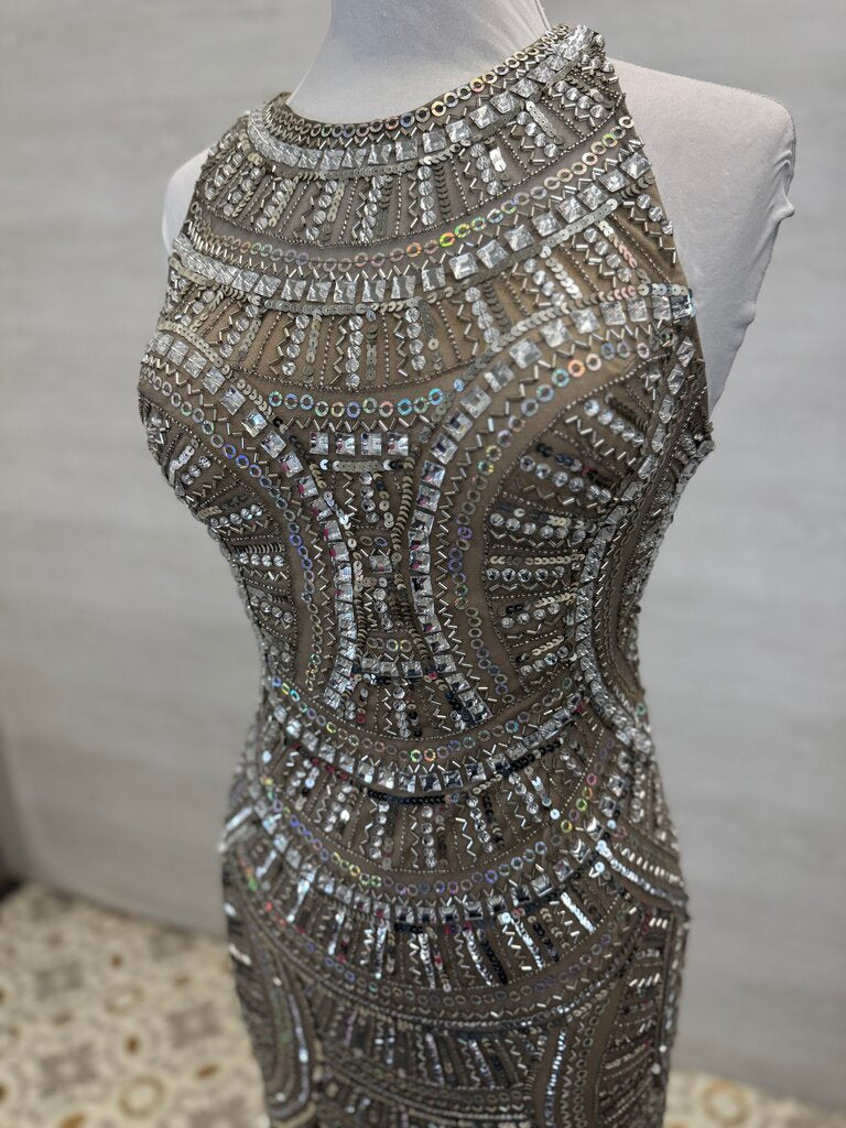 Scala High Neck Sequined Fitted Long Formal 6