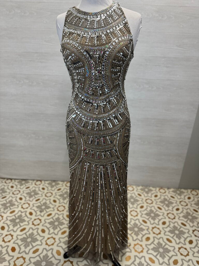 Scala High Neck Sequined Fitted Long Formal 6