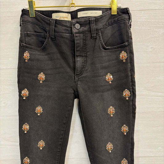 Anthropologie Embellished Skinny Jeans "Script" 27