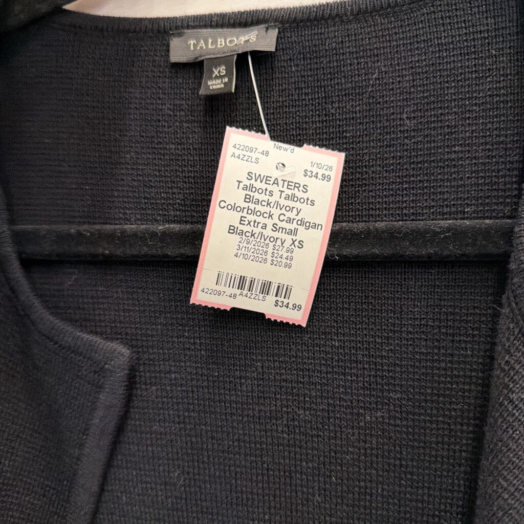 Talbots Black/Ivory Colorblock Cardigan Extra Small
