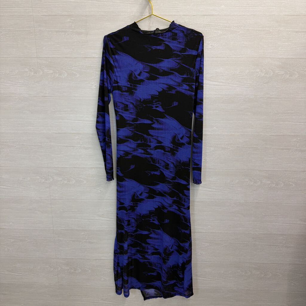 Top Shop Royal/Black Printed Fitted Maxi 10