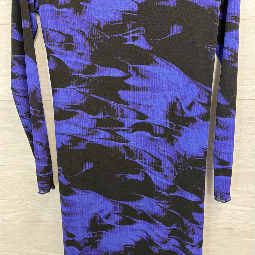 Top Shop Royal/Black Printed Fitted Maxi 10