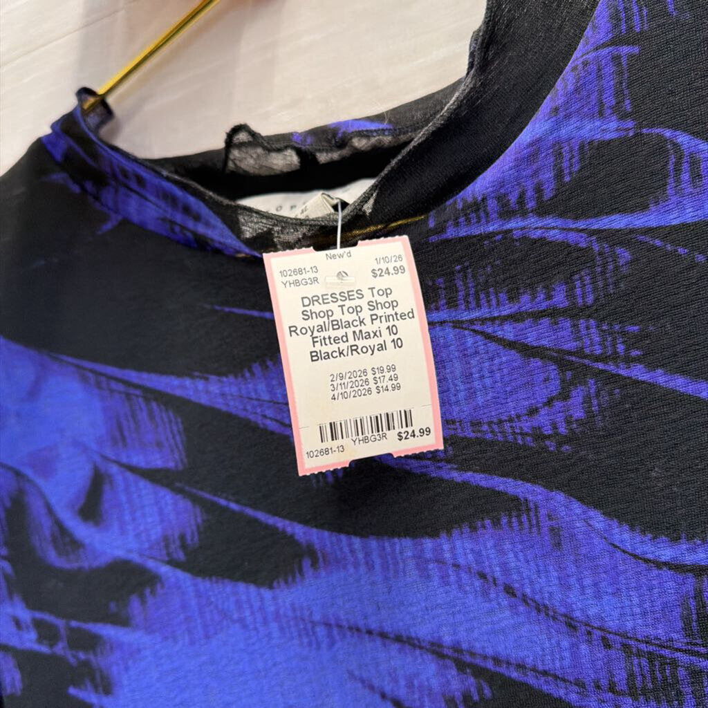 Top Shop Royal/Black Printed Fitted Maxi 10