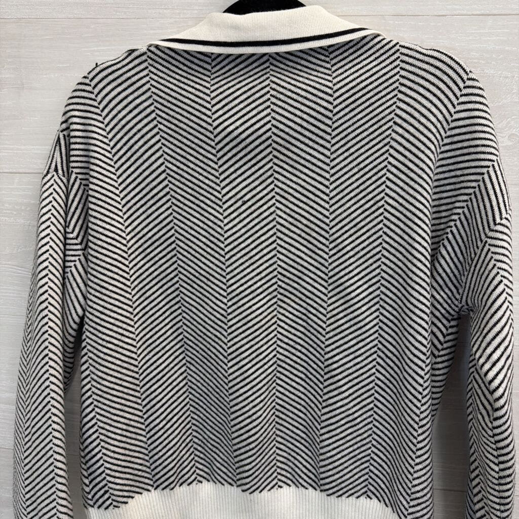 Tahari Black/White Striped Sweater with Collar Large