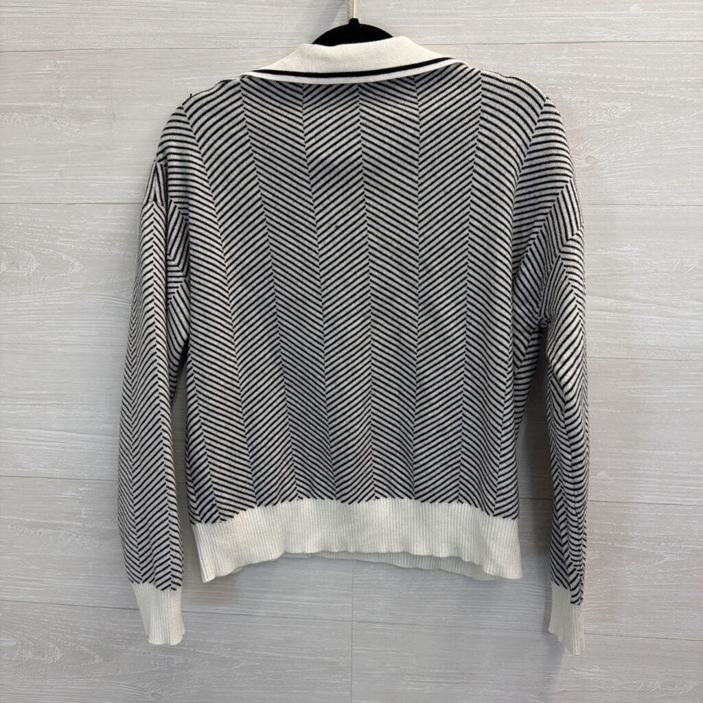 Tahari Black/White Striped Sweater with Collar Large