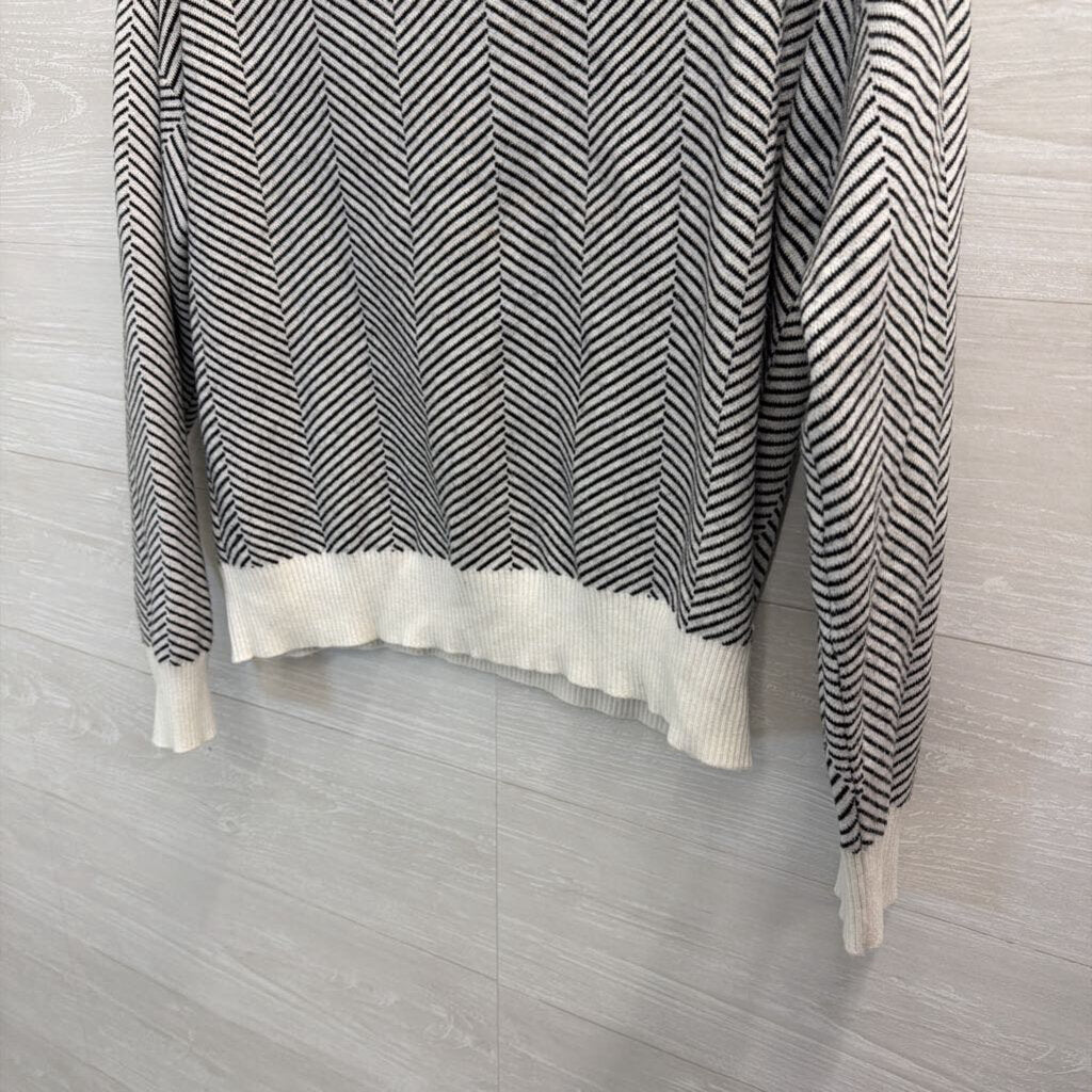 Tahari Black/White Striped Sweater with Collar Large