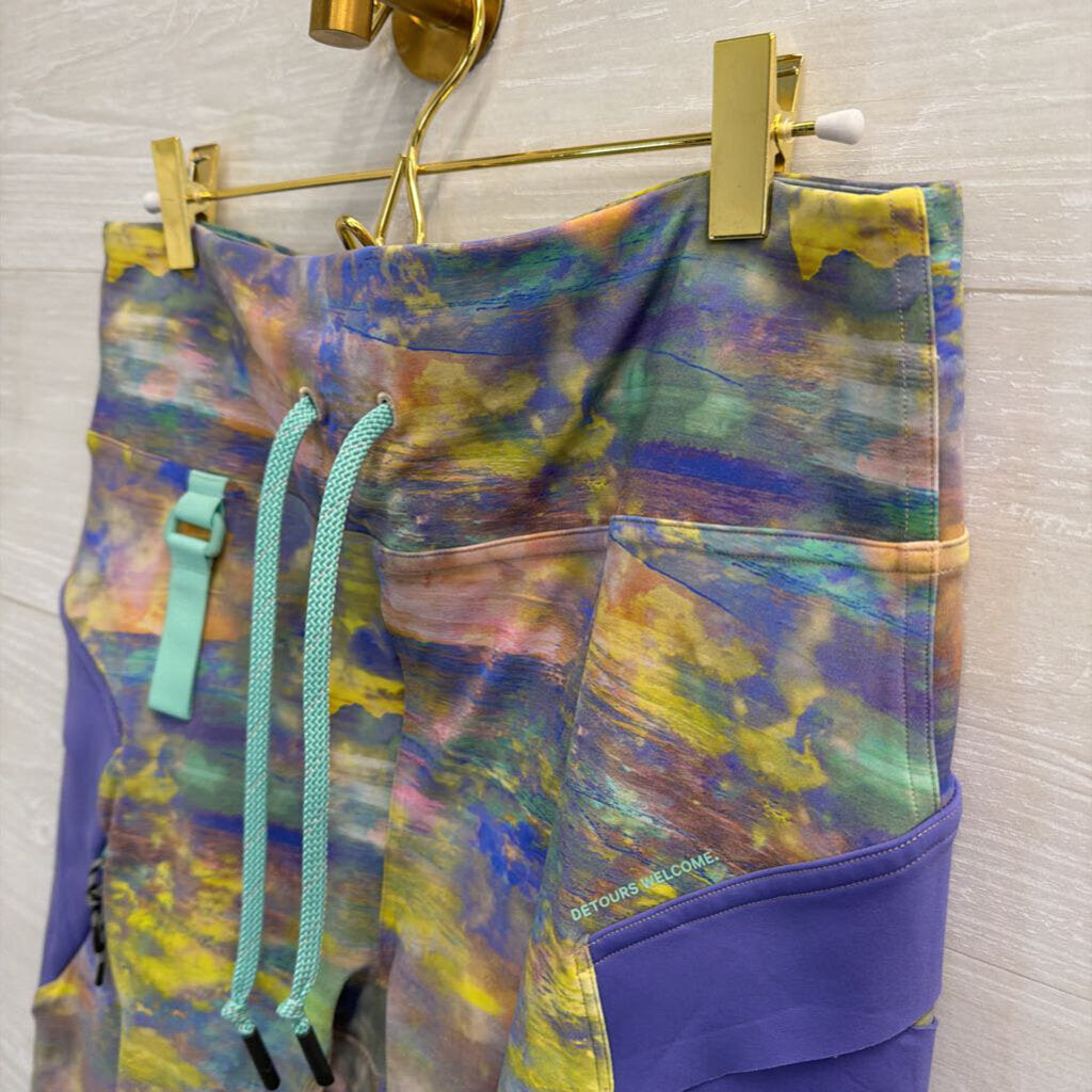 Lululemon Fast and Free Super High Rise Cargo Hiking Watercolor Bike Shorts 12