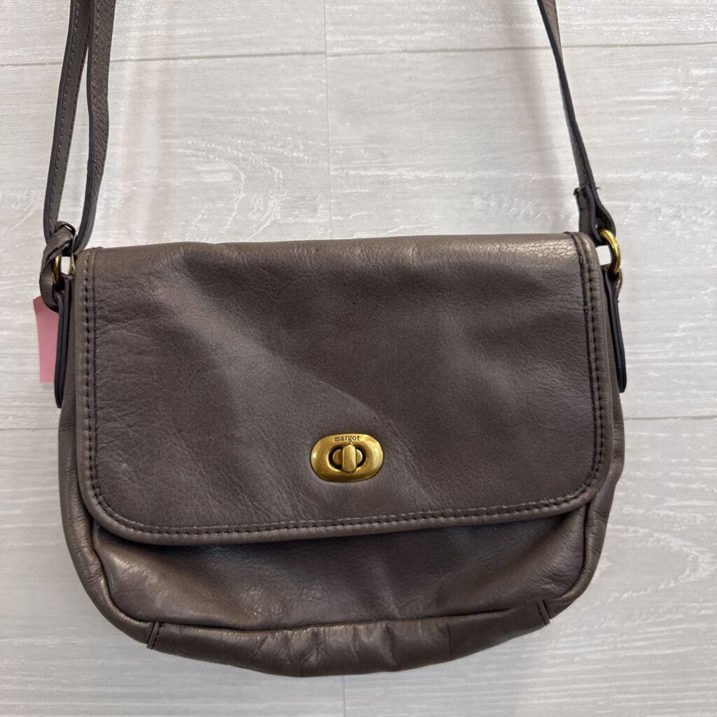 Margot Grey Leather Flap Crossbody