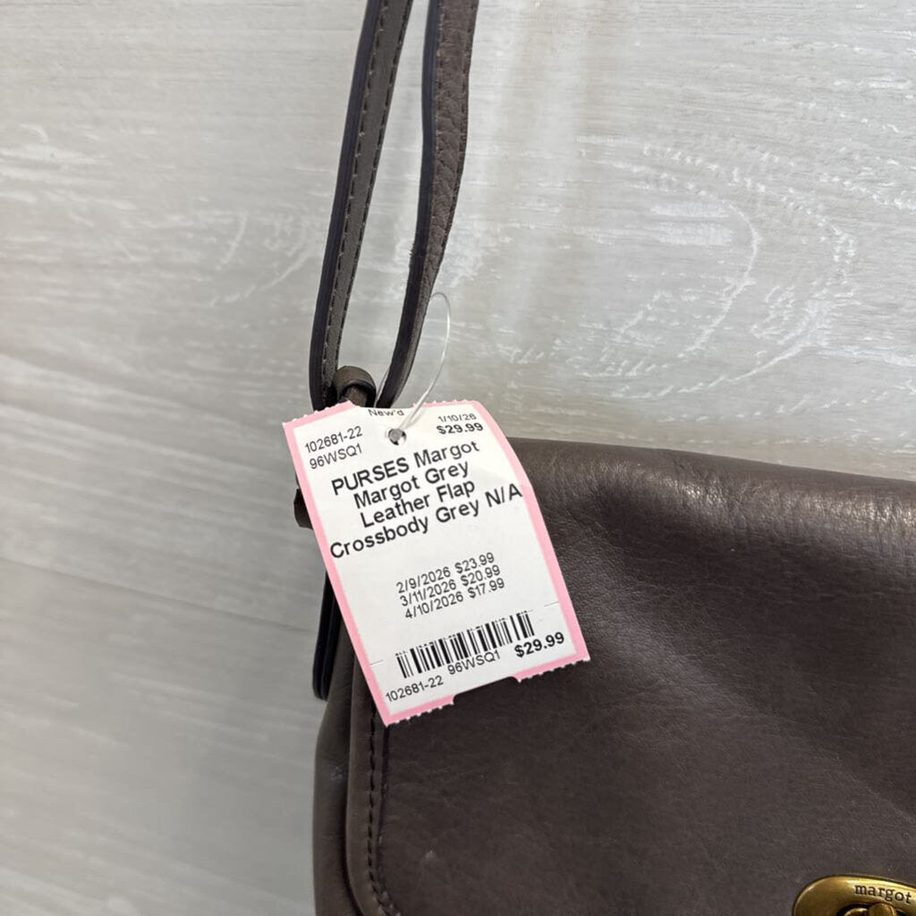 Margot Grey Leather Flap Crossbody