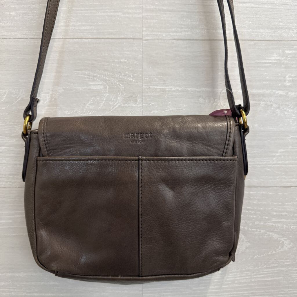 Margot Grey Leather Flap Crossbody