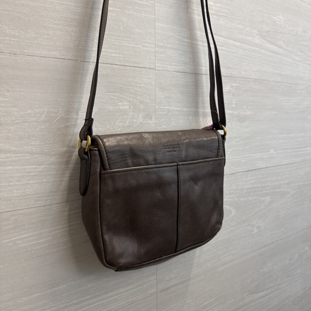 Margot Grey Leather Flap Crossbody