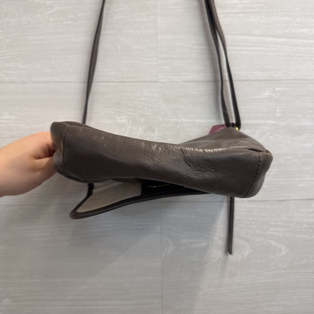 Margot Grey Leather Flap Crossbody