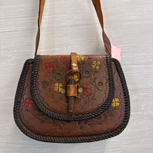 Vintage Handmade Leather Bag with Floral