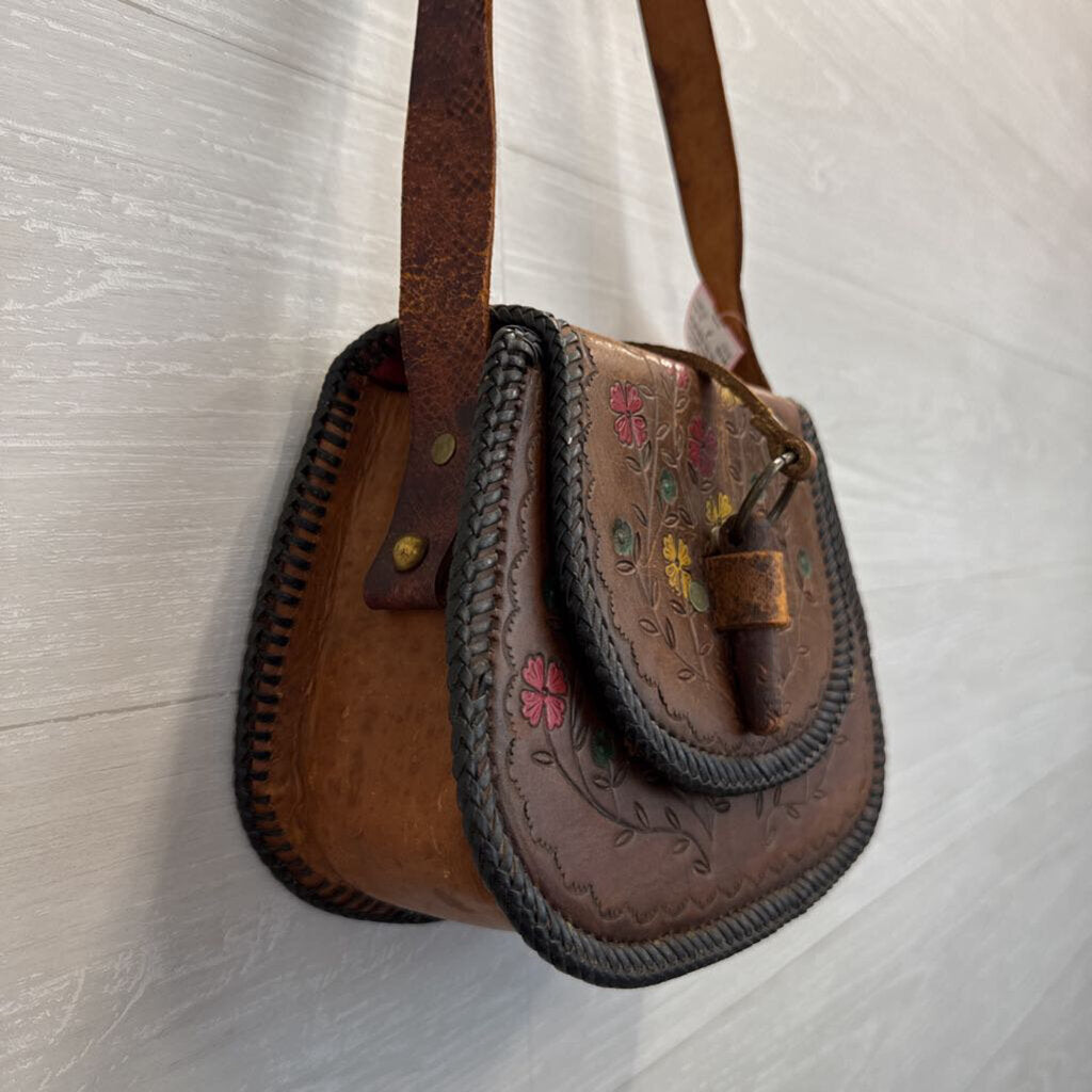 Vintage Handmade Leather Bag with Floral