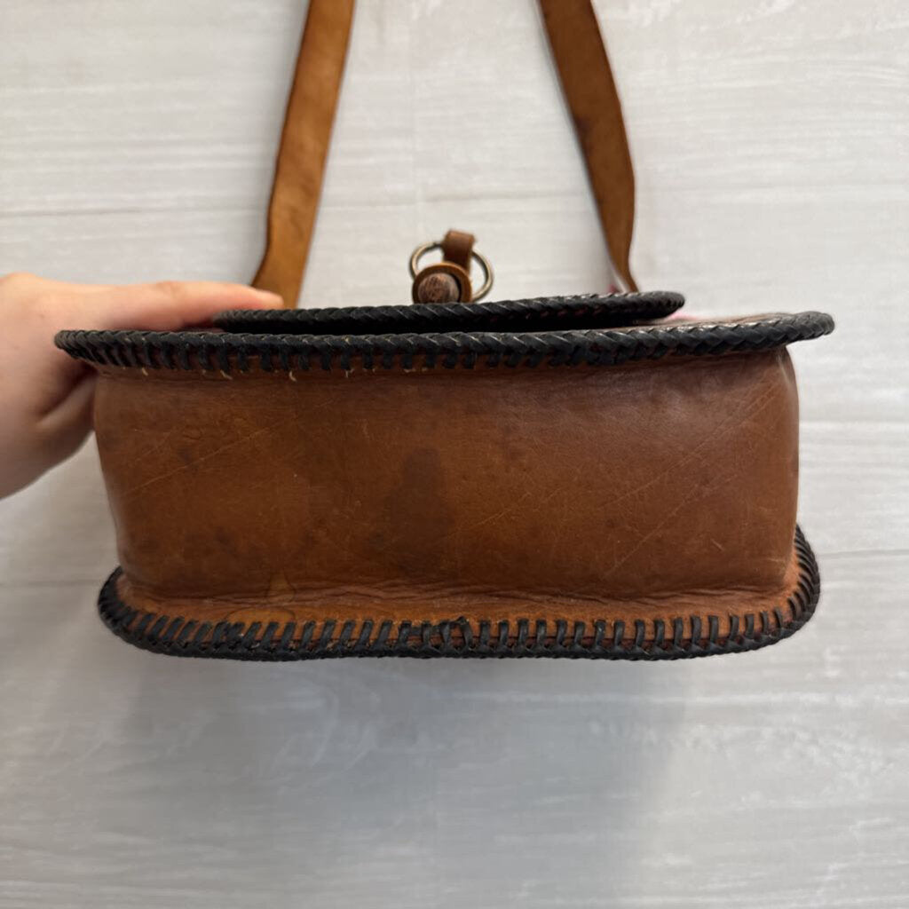 Vintage Handmade Leather Bag with Floral