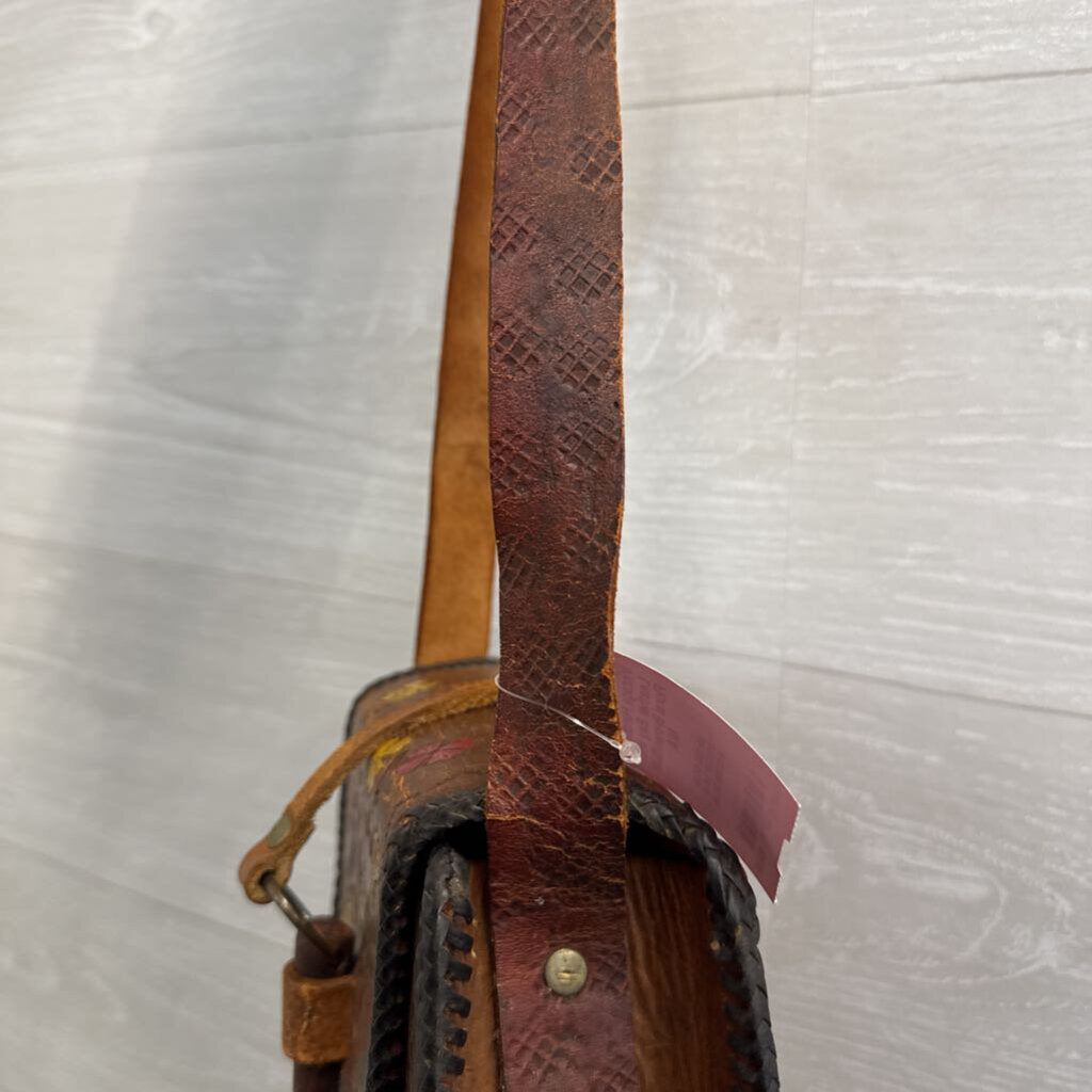 Vintage Handmade Leather Bag with Floral