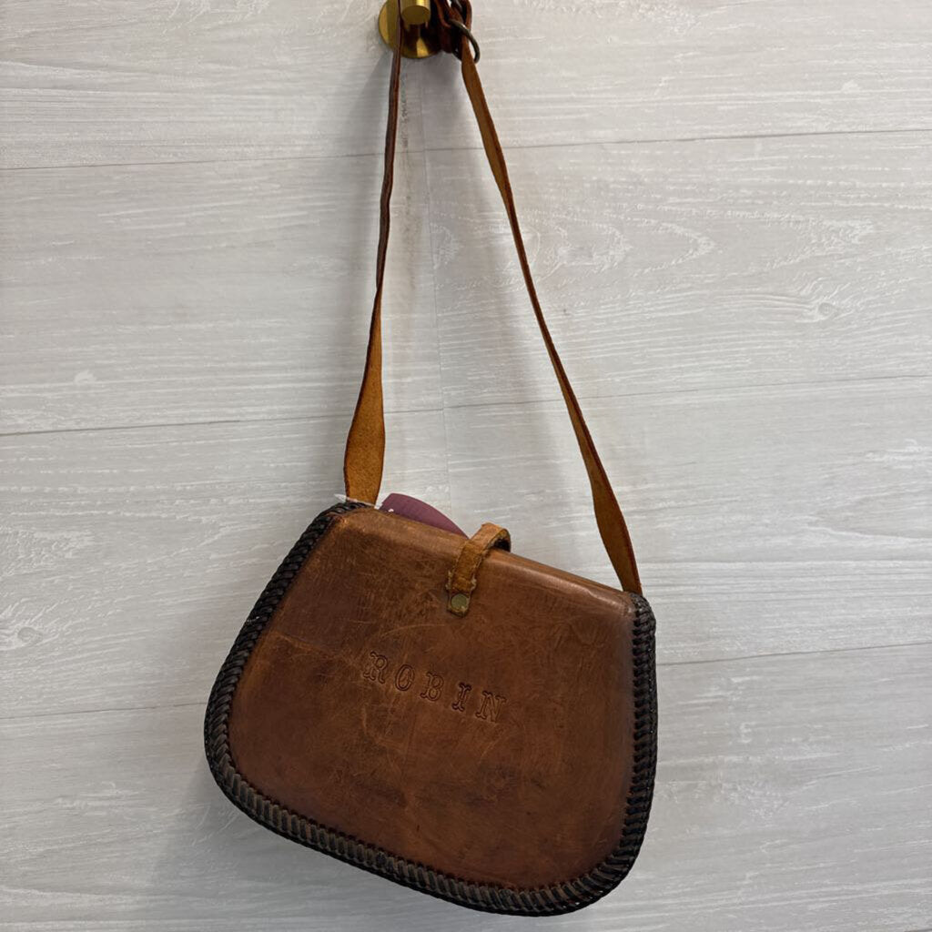 Vintage Handmade Leather Bag with Floral