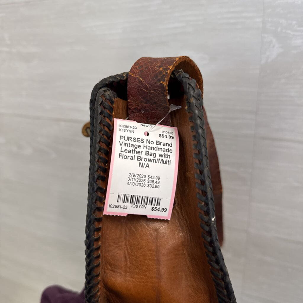 Vintage Handmade Leather Bag with Floral