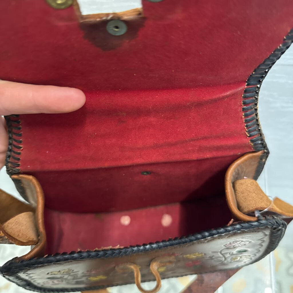 Vintage Handmade Leather Bag with Floral