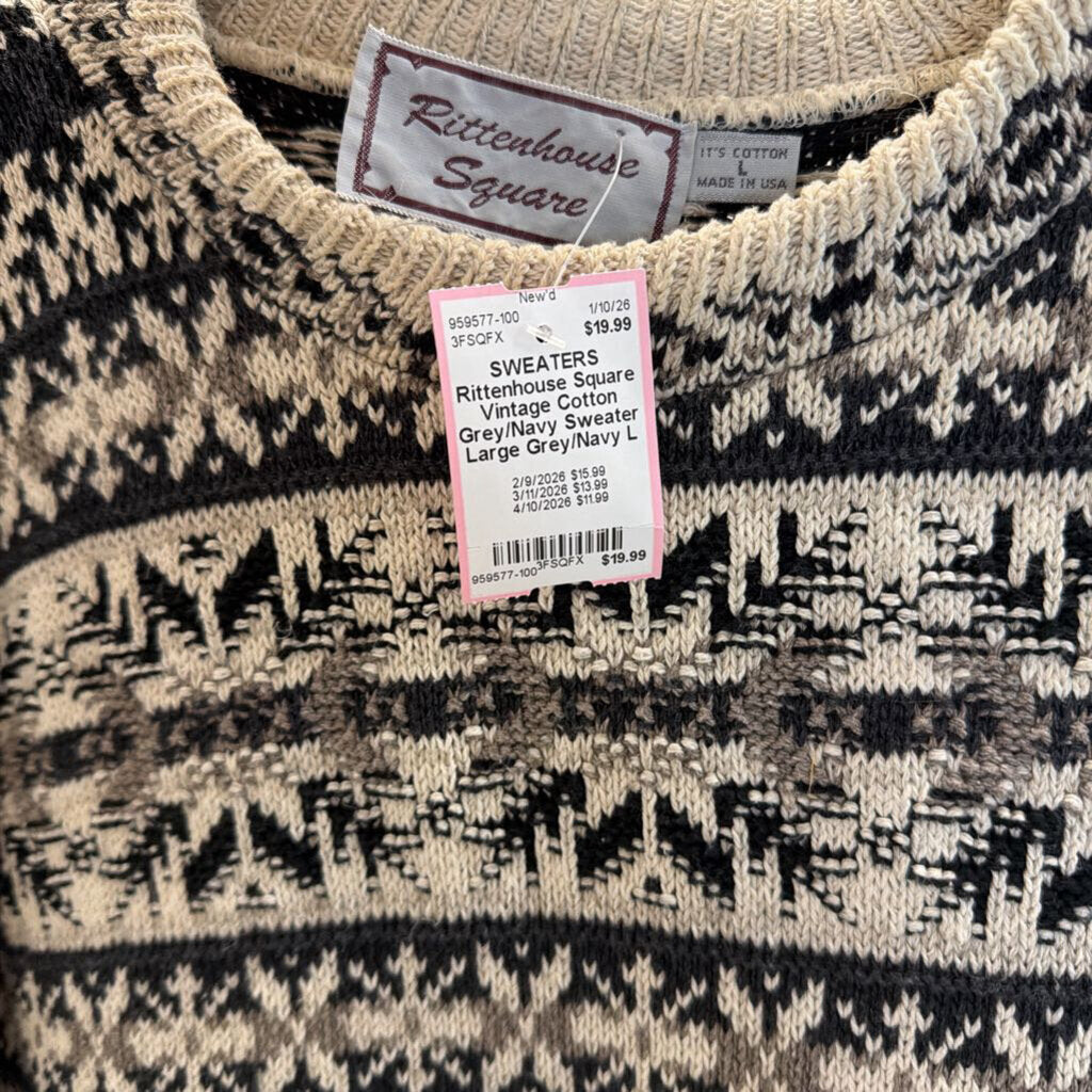 Vintage Cotton Grey/Navy Sweater Large