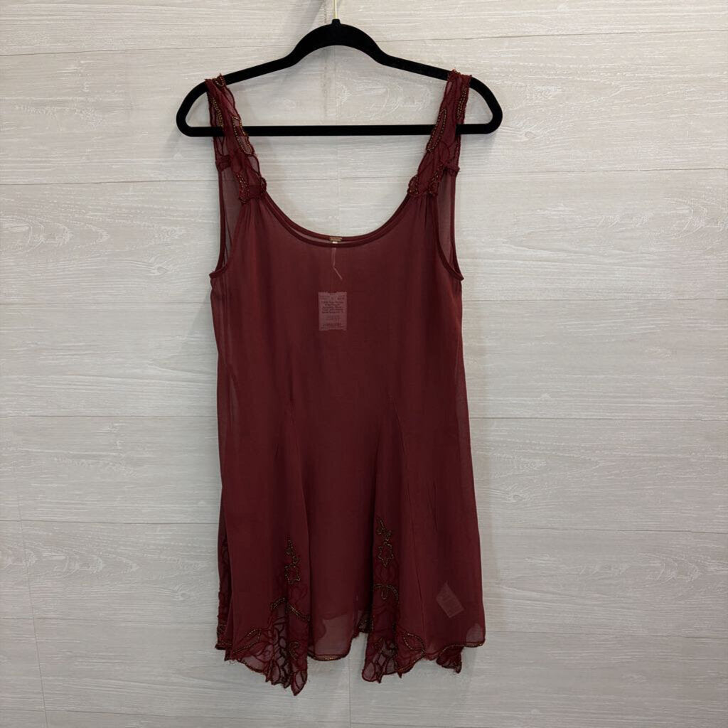 Free People Burgundy Sheer Tunic with Beads Small