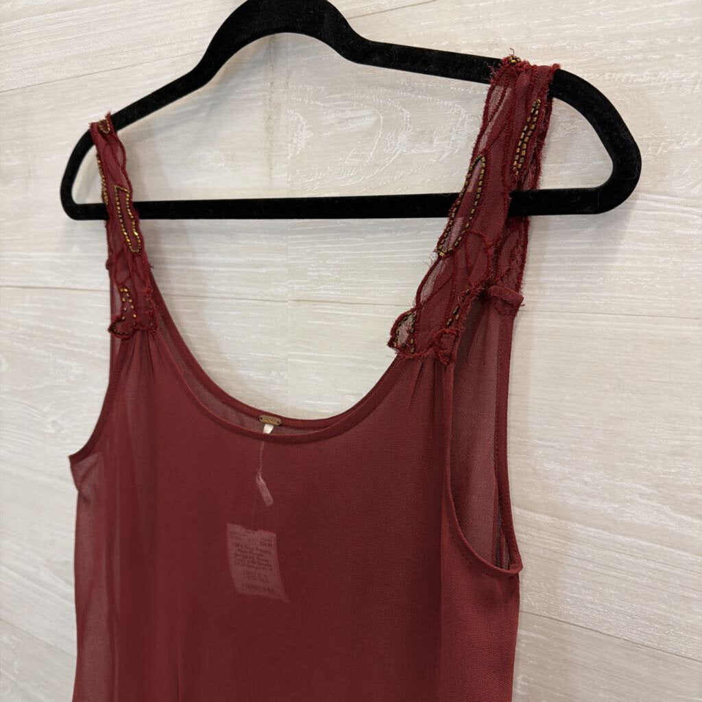 Free People Burgundy Sheer Tunic with Beads Small
