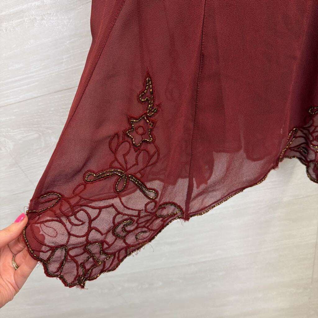 Free People Burgundy Sheer Tunic with Beads Small