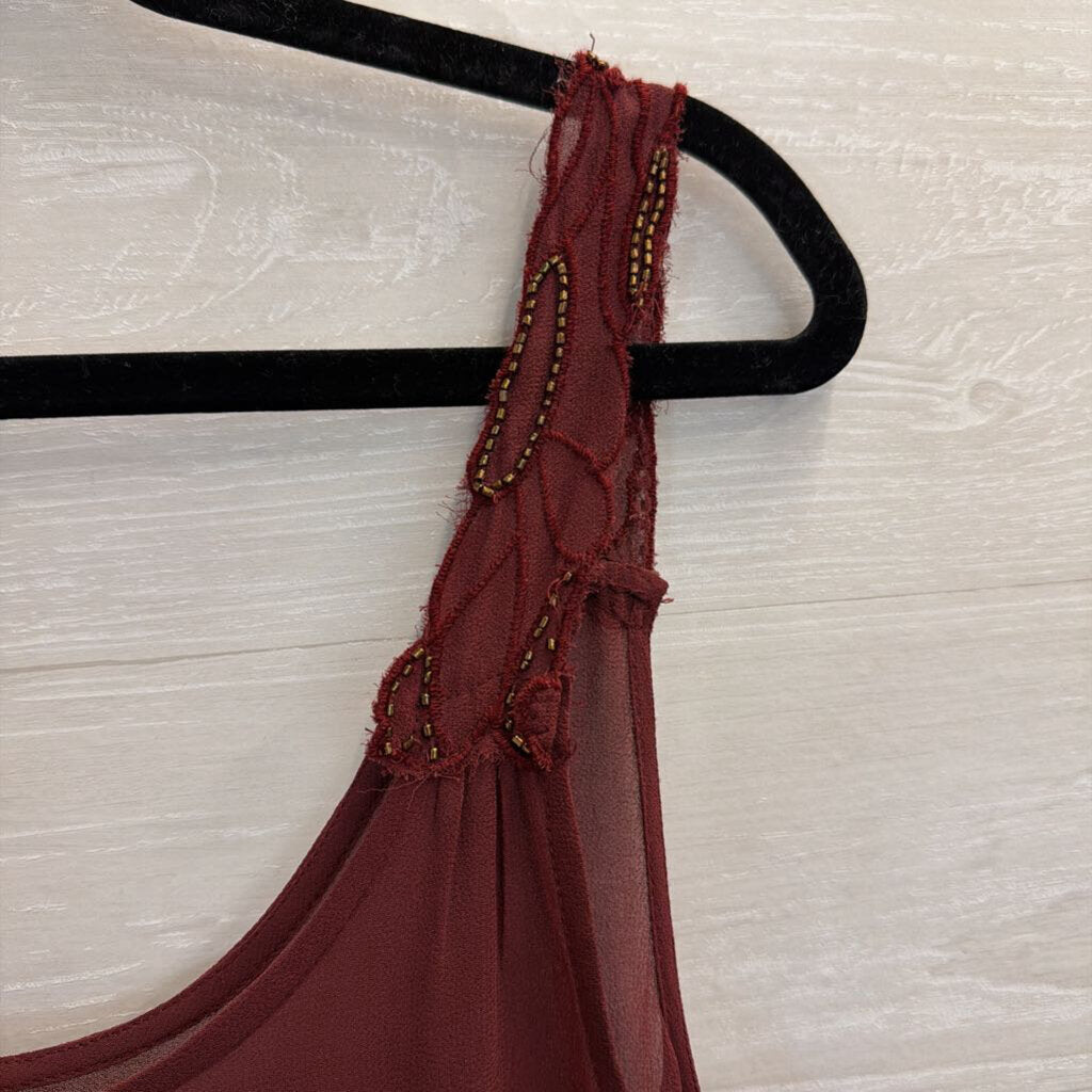 Free People Burgundy Sheer Tunic with Beads Small