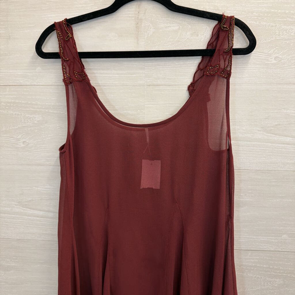 Free People Burgundy Sheer Tunic with Beads Small