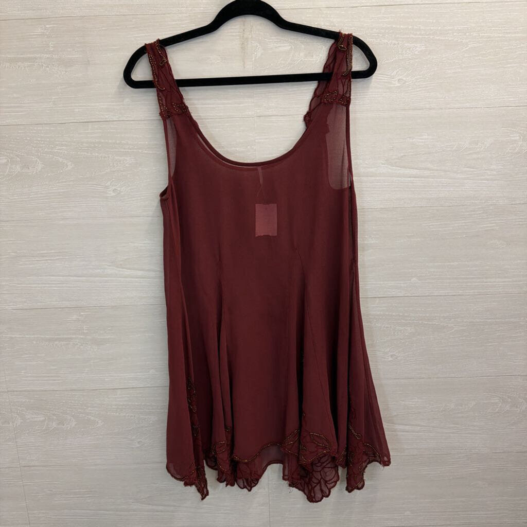 Free People Burgundy Sheer Tunic with Beads Small