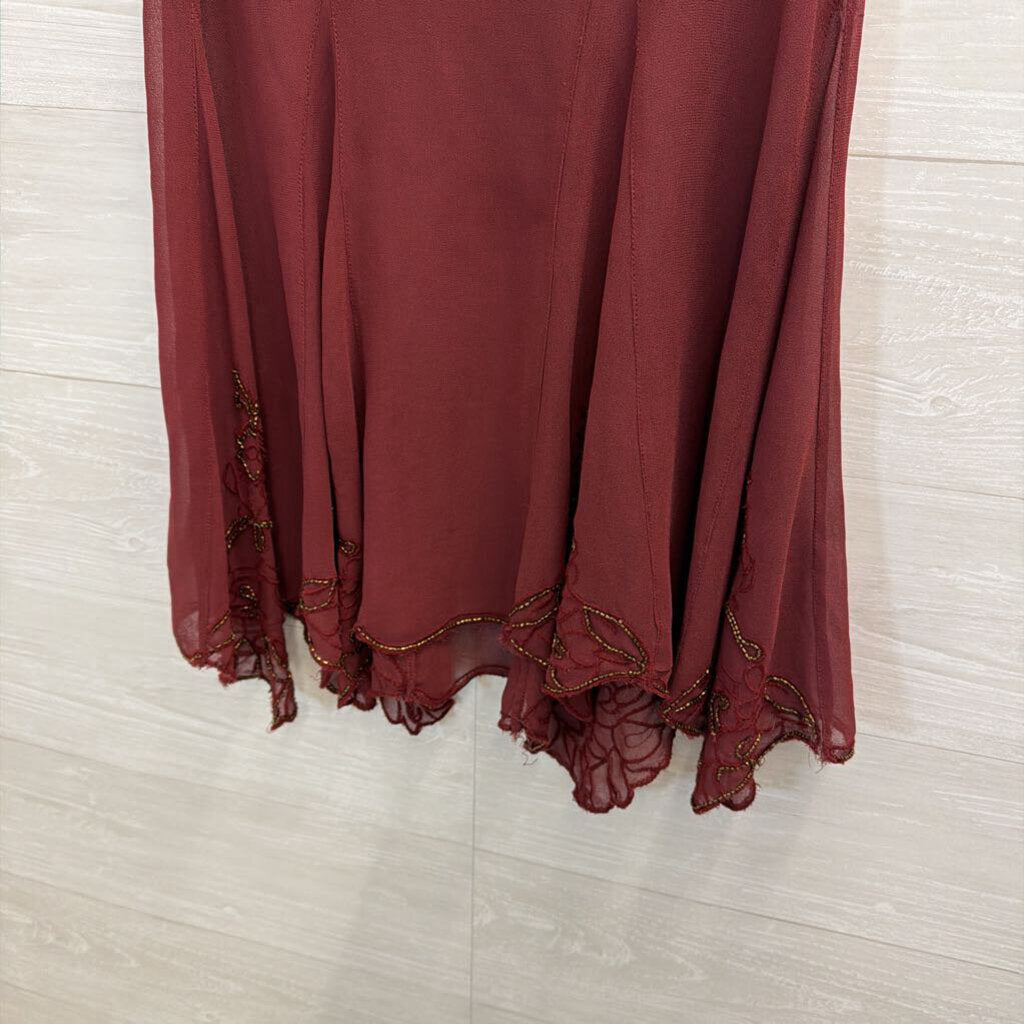 Free People Burgundy Sheer Tunic with Beads Small