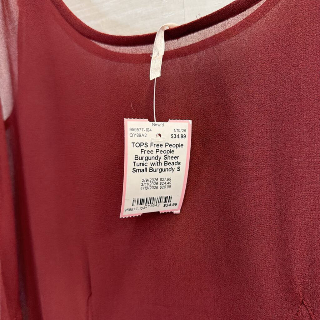 Free People Burgundy Sheer Tunic with Beads Small